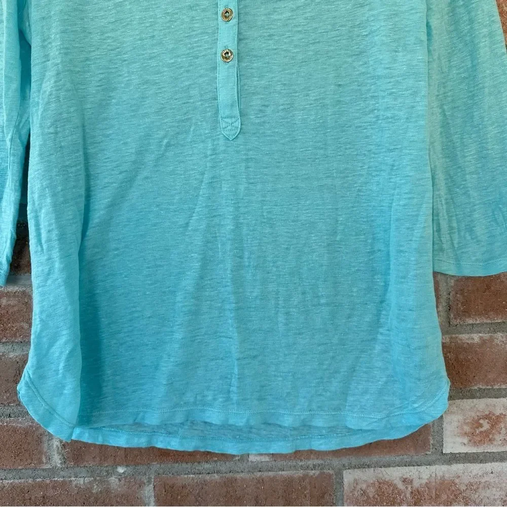 Lilly Pulitzer 100% Linen Mindy Tunic Top Turquoise Women’s Small Beach - Picture 3 of 9